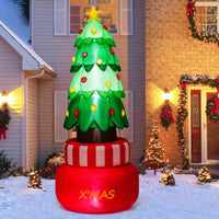 245CM Christmas Inflatables, Blow-up Rotating Xmas Tree with Built-in LED Lights