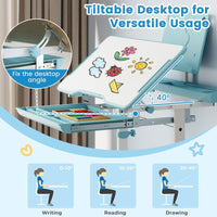 Kid's Study Desk and Chair Set Height-Adjustable Desk with Tilt Desktop and Ergonomic Chair