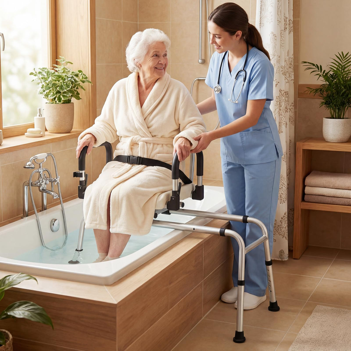 Sliding Shower Chair with Backrest, Duty Non-Slip Tub Transfer Bench w/Swivel Seat