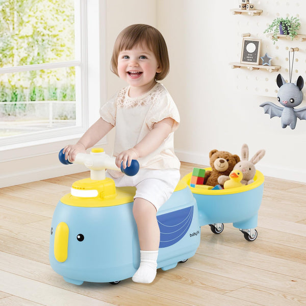 Toddler Ride on Toy with Trailer Foot-to-Floor Sliding Car with Light Music