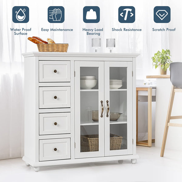 Giantex Buffet Sideboard, Kitchen Storage Cabinet w/ Clear Glass Doors, Dining Storage Sever (White)