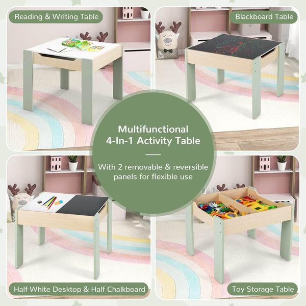 4-in-1 Wooden Kids Activity Table and Chair Set for Drawing and Studying