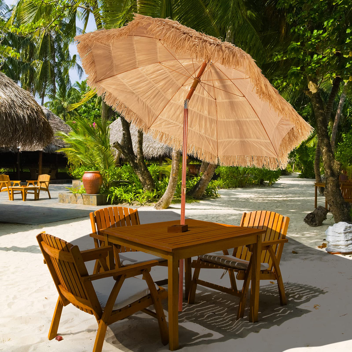 2m Thatch Patio Umbrella, Hawaiian Tiki Umbrella, Outdoor Table Hula Umbrella w/Tilt, Weather and UV Resistant