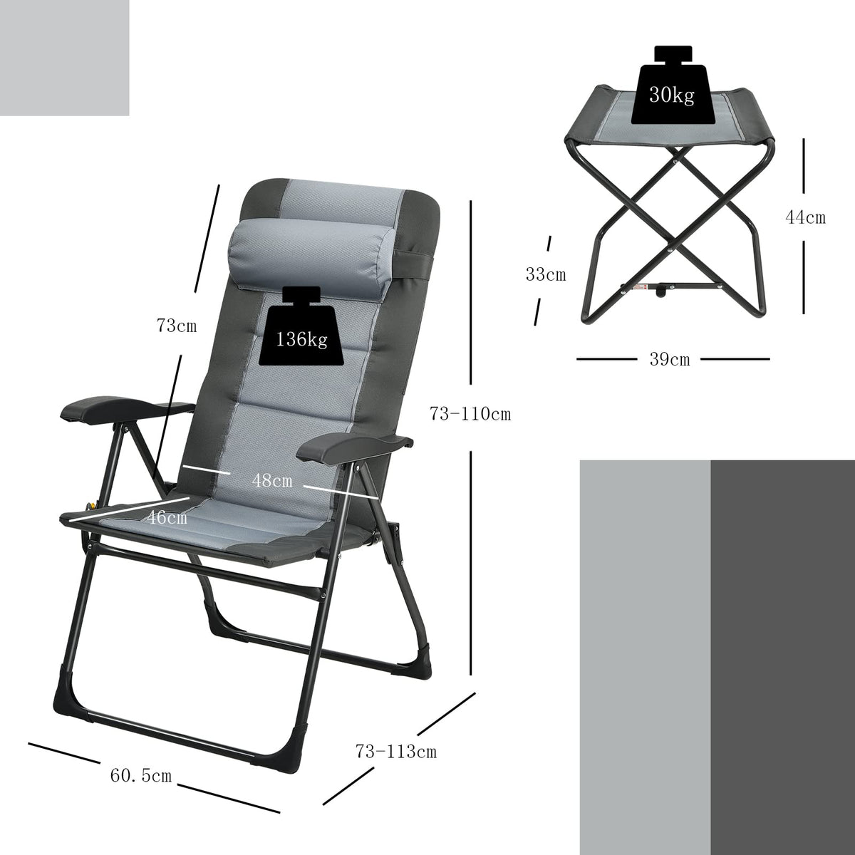 4PCS Patio Dining Chairs & Ottoman, Folding Recliner Chair W/ 7-Position Adjustable Backrest