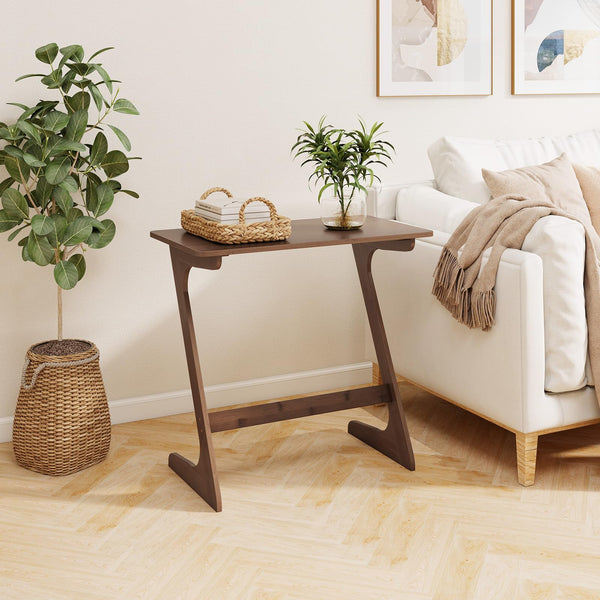Giantex Bamboo Sofa Side Table, Z-Shaped End Table W/Spacious Tabletop