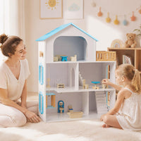 3-Story Wooden Dollhouse Playset for Kids