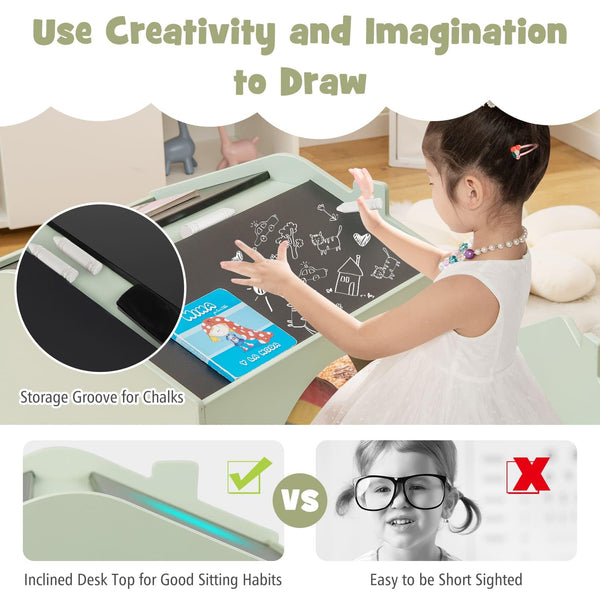 3 Pieces Kids Wooden Activity Play Desk and Chair Set with Chalkboards