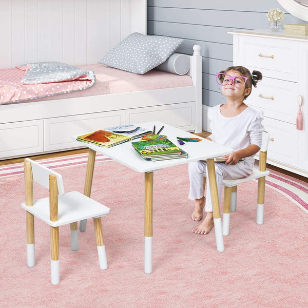 Kids Table and 2 Chairs Set with Pine Wood Legs for Playing & Learning & Eating