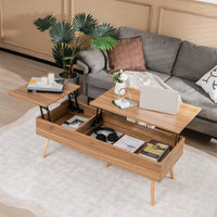 120cm Lift Top Coffee Table with Storage, Split Top Accent Table with Pneumatic Rods, Brown