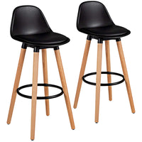 2Pcs Bar Stools, Pub High Barstool Dinning Chair w/ Round Metal Footrest, Beech Wood Legs