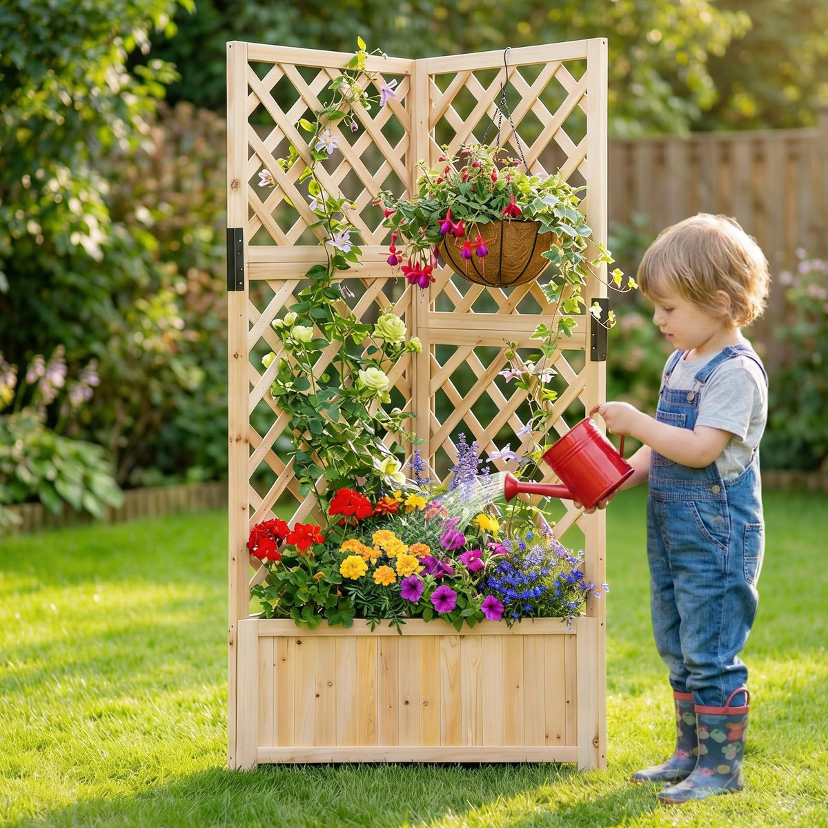 Corner Raised Garden Bed with Trellises for Climbing Plants Vegetables for Yard
