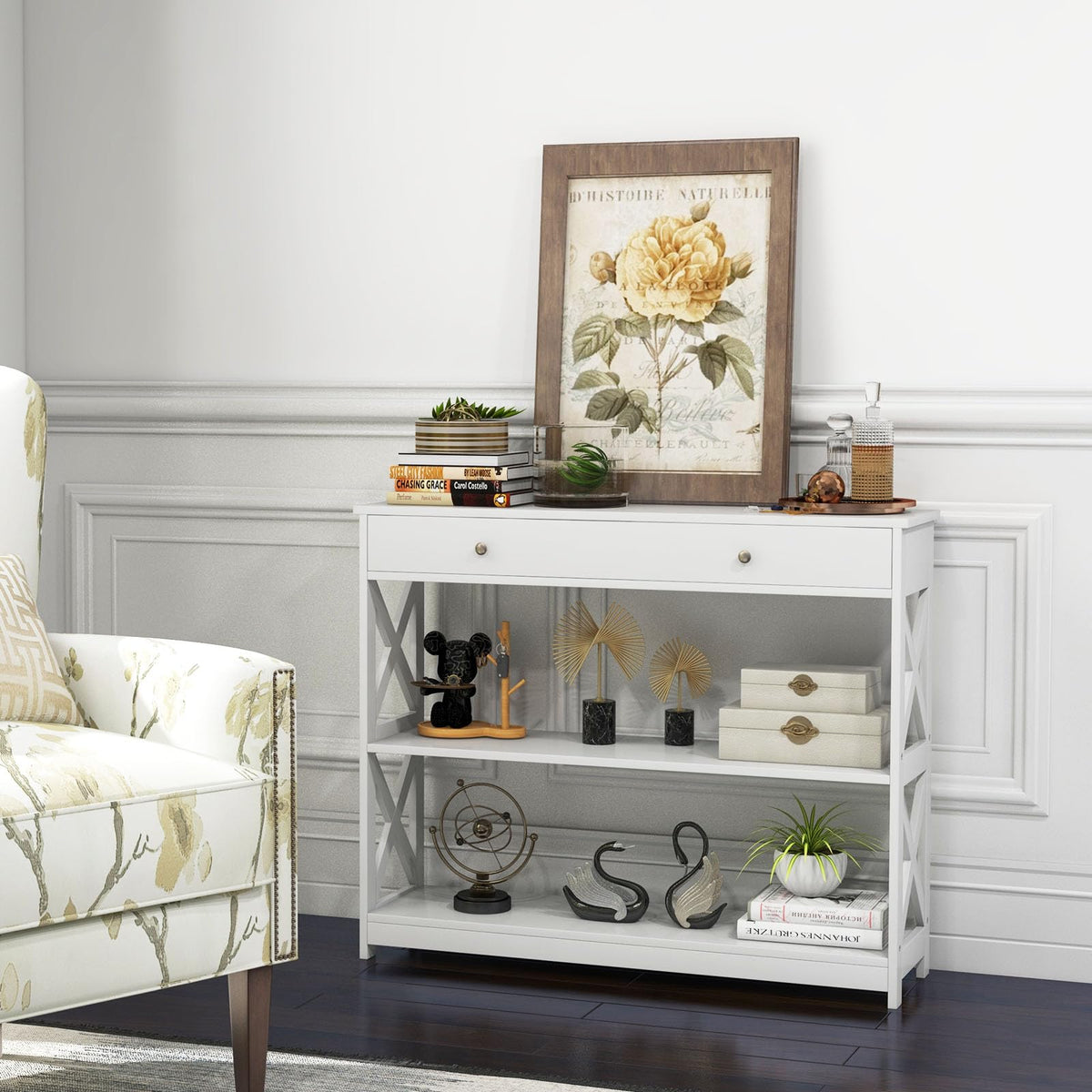 Console Table with Drawer and 2 Shelves for Living Room Entryway