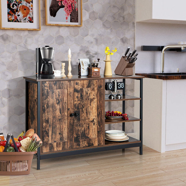 iantex Industrial Kitchen Buffet Cabinet, Multipurpose Console Table w/2-Door Cabinet, Adjustable Inside Shelf