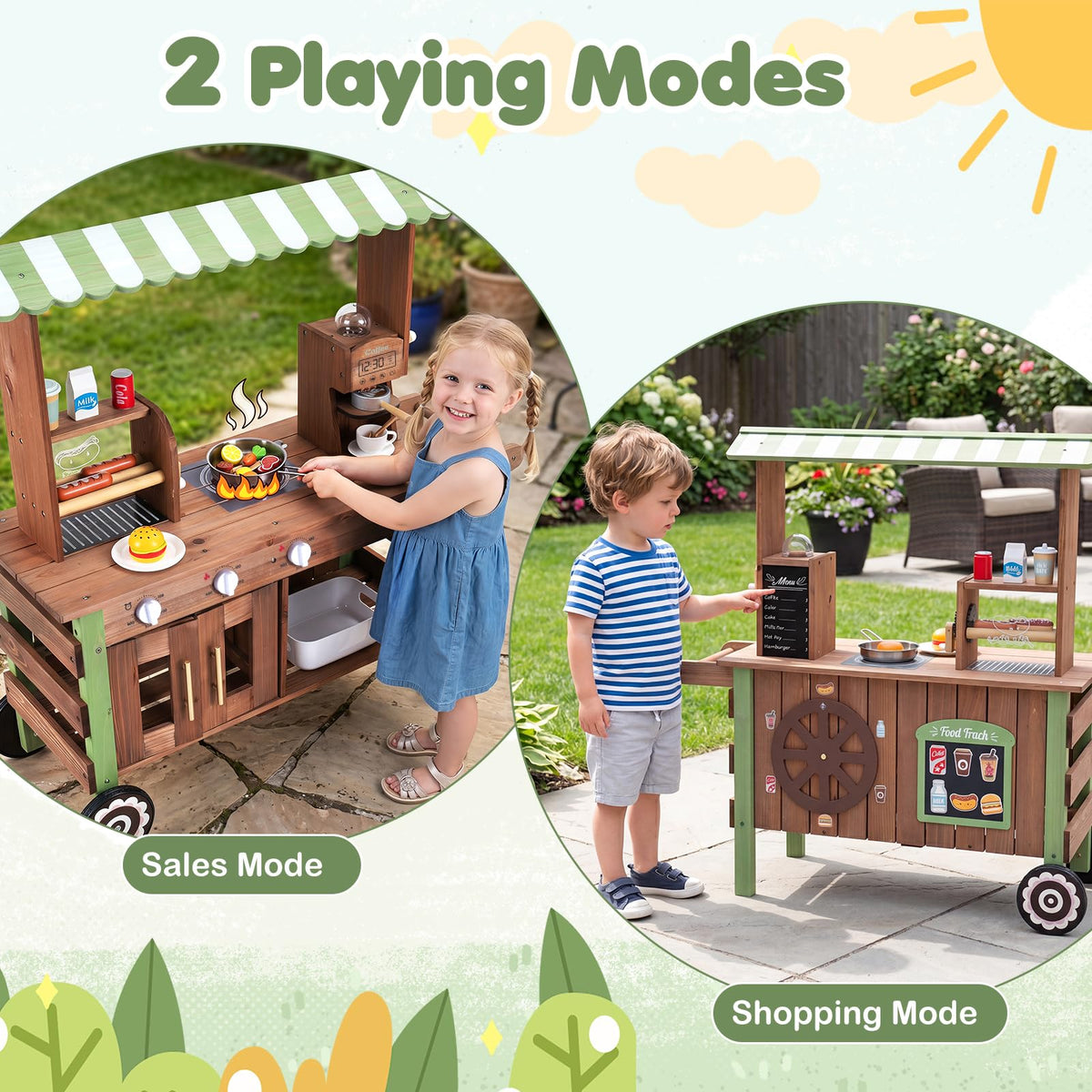 Pretend Play Market Food Cart with Ovens and Shelves for Boys and Girls