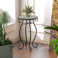 Mosaic Outdoor Side Table with Weather Resistant Ceramic Tile Tabletop