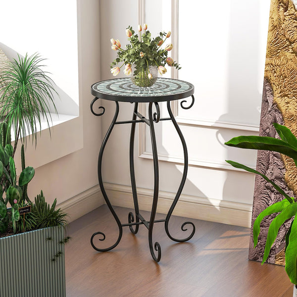 Mosaic Outdoor Side Table with Weather Resistant Ceramic Tile Tabletop