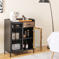 Giantex Buffet Sideboard, Industrial Pantry Cupboard, Drawer, Compartments, Mesh & Tempered Glass Door