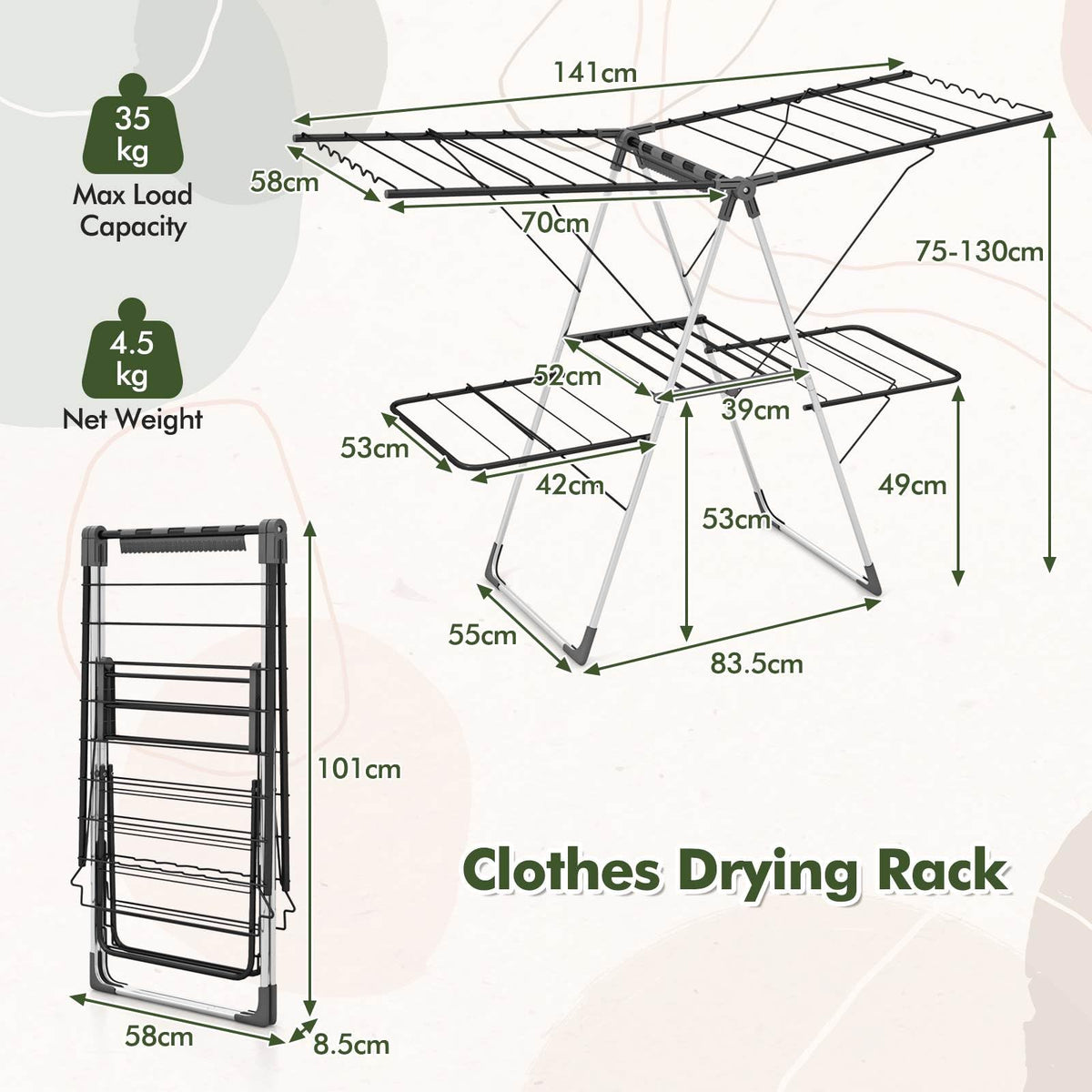 Two Tier Storage Drying Rack 2-Tier Foldable Clothes Drying Rack Clothing Laundry Rack Airer Dryer ...