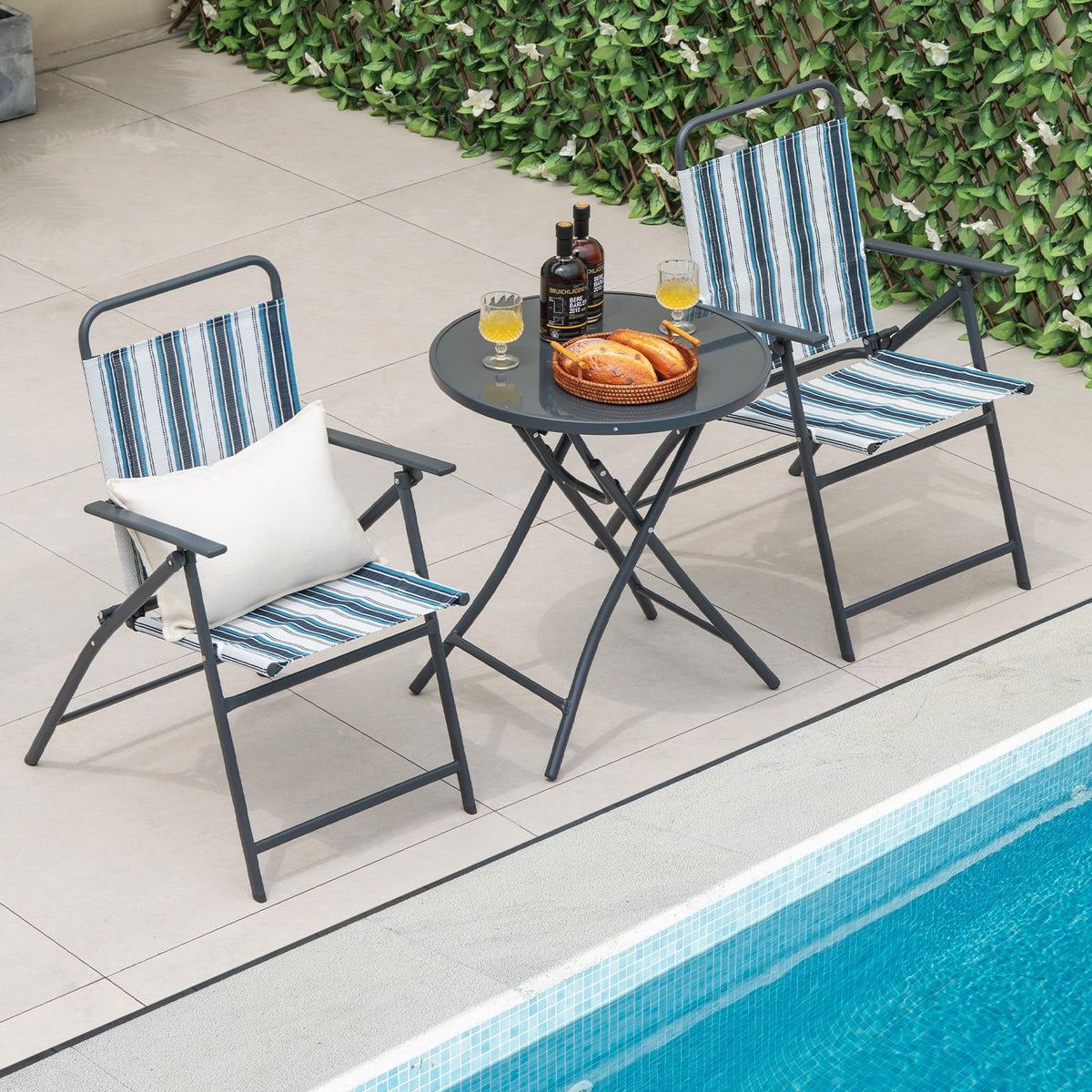 3 Piece Outdoor Folding Bistro Set with Folding Table for Outdoor/Indoor Use