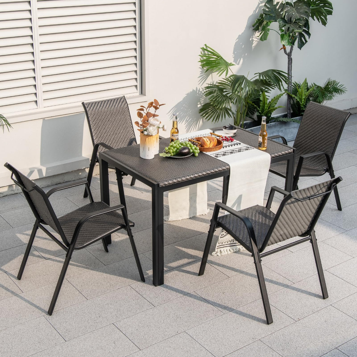 Patio 1.2 M Wicker Dining Table for 6 Rectangular Table with Rattan Tabletop