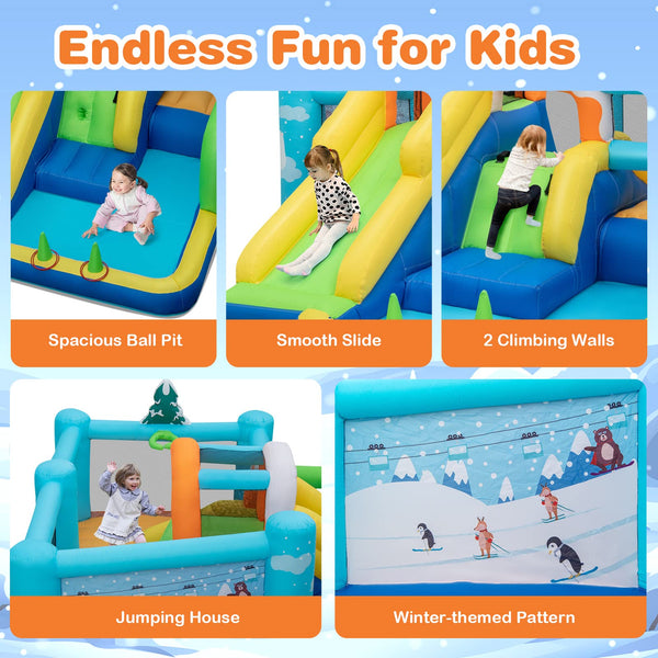 Kids Inflatable Water Slide, 7-in-1 Outdoor Kids Jumping Castle w/Long Slide, Large Ball Pit