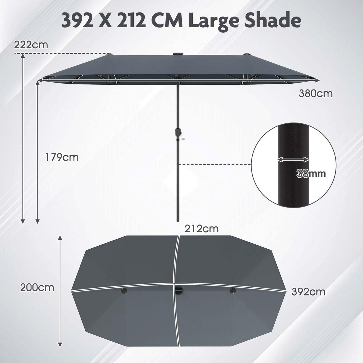 3.9 m Large Patio Umbrella w/LED Solar Lights