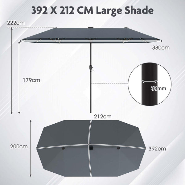 3.9 m Large Patio Umbrella w/LED Solar Lights
