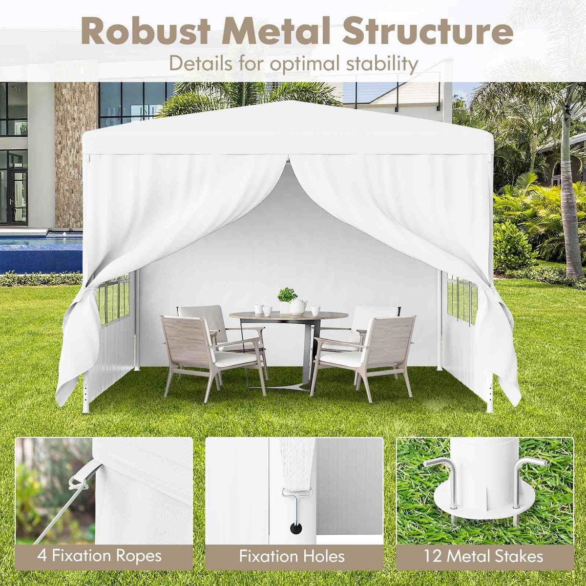 3m x3m Gazebo Shelter Patio Pavilion Screen Shelter w/Large Canopy & Steel Tubes