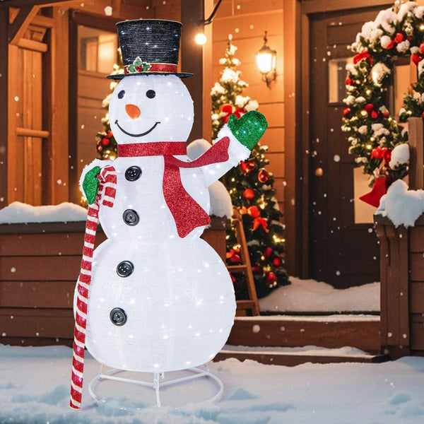 150 cm Lighted Pop-up Snowman, Large White Pre-lit Christmas Decoration w/ 180 LED Lights