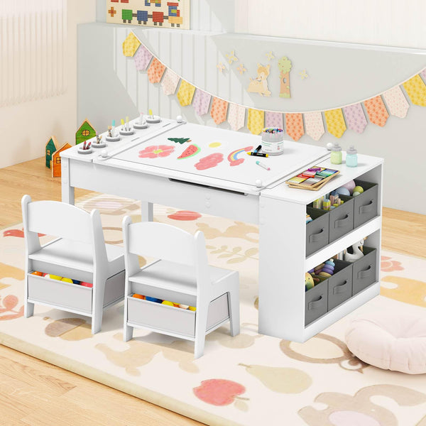 Multi-functional Kids Art Easel Table & Chair Set, Toddler Craft Drawing Writing Desk