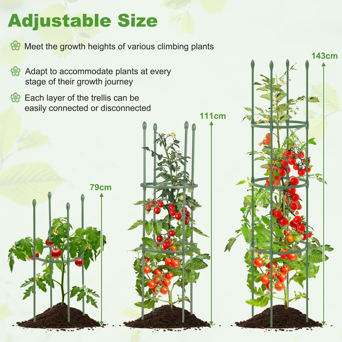 2-Pack Garden Trellis, Heavy-Duty Tomato Cage w/Adjustable Height, 2-in-1 Plant Cage & Supports