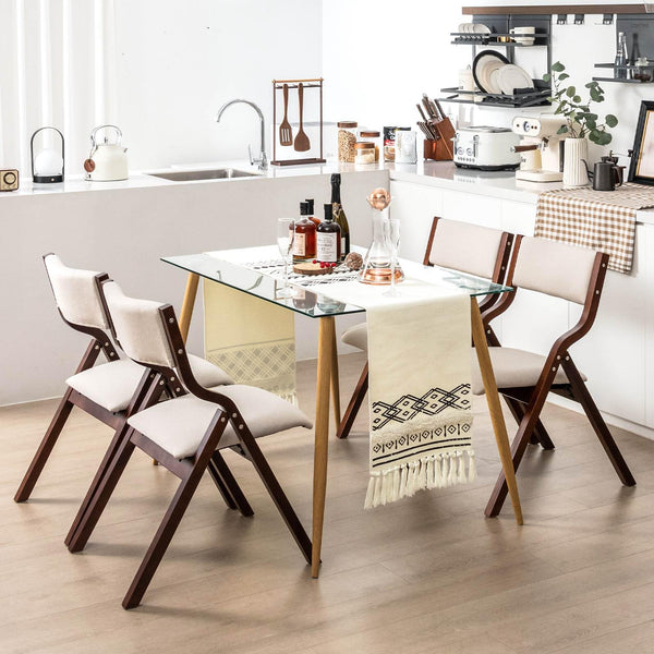 Giantex Folding Dining Chair Set of 2, Wooden Upholstered Dining Chairs