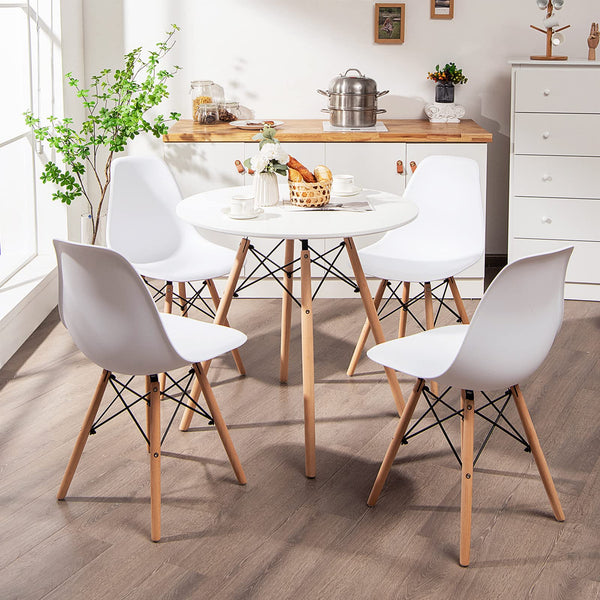 Giantex 5 PCS Dining Table Set, Modern Round Dining Table & 4 Chairs w/Solid Wood Leg, White