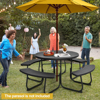 8-Person Round Picnic Table Bench Set