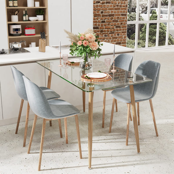Giantex 129cm Modern Rectangle Glass Dining Table, Kitchen Glass Table W/Wood-Like Steel Legs