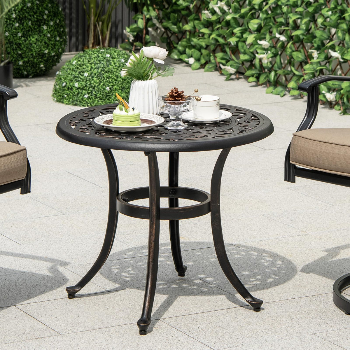 Cast Aluminum Patio Table, 60 CM Outdoor Round Side Table