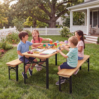 110 CM Folding Kids Picnic Table & Bench Set, No Assembly Wooden Toddler Table