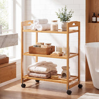 Giantex 3-Tier Storage Rolling Cart, Bamboo Utility Cart