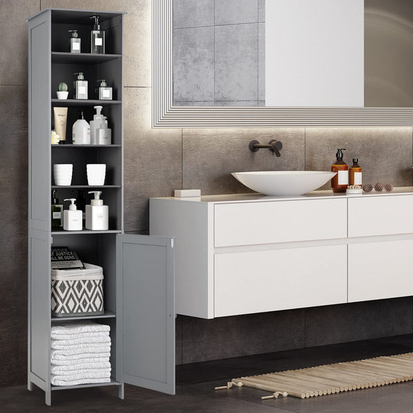 Giantex 182cm Bathroom Storage Cabinet, Wooden Bathroom, Freestanding Narrow Storage Cabinet