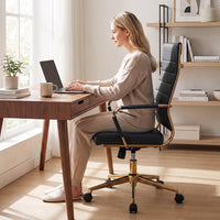 Ribbed PU Leather Office Chair with Armrests and Reclining Backrest