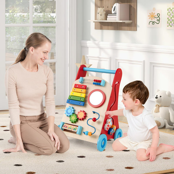 8-in-1 Wooden Baby Walker with Wheels for Toddlers 1+ Years Old