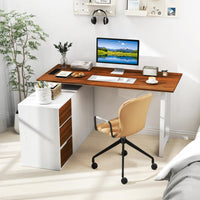 Giantex L-Shaped Desk with File Cabinet & Power Outlet, 138 cm Reversible Corner Computer Desk with 3 Drawers