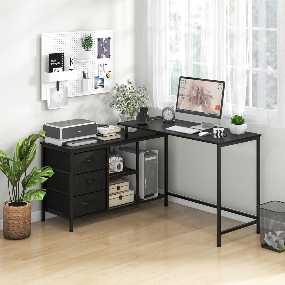 Giantex Computer Table Giantex L-Shaped Computer Desk with Power Outlet, Convertible Corner D ...