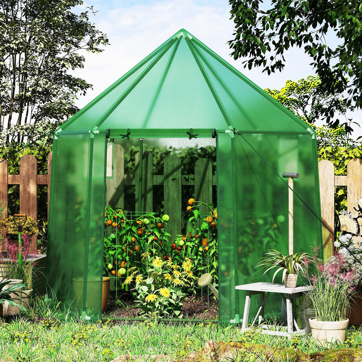198 x 172 x 190cm Walk-in Greenhouse with PE Cover for Winter