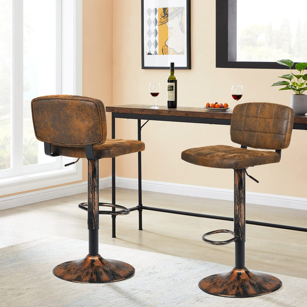Giantex Set of 2 Barstools, Vintage Leather Bar Stools Swivel Gas Gift Counter Chair, Retro Brown (Set of 2)