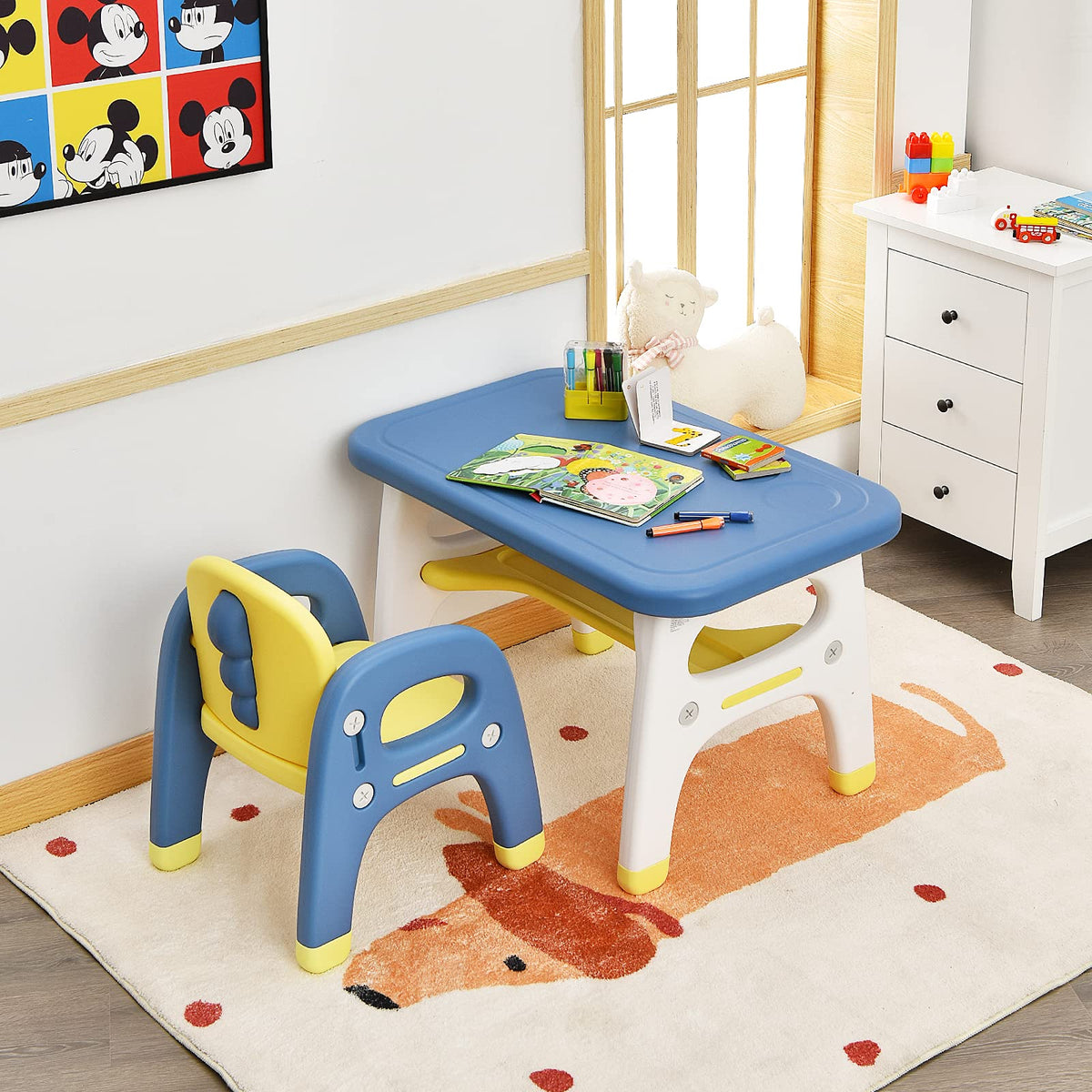 Kids Table and Chair Set, Kids Activity Table w/Cute Dinosaur Shape Chair