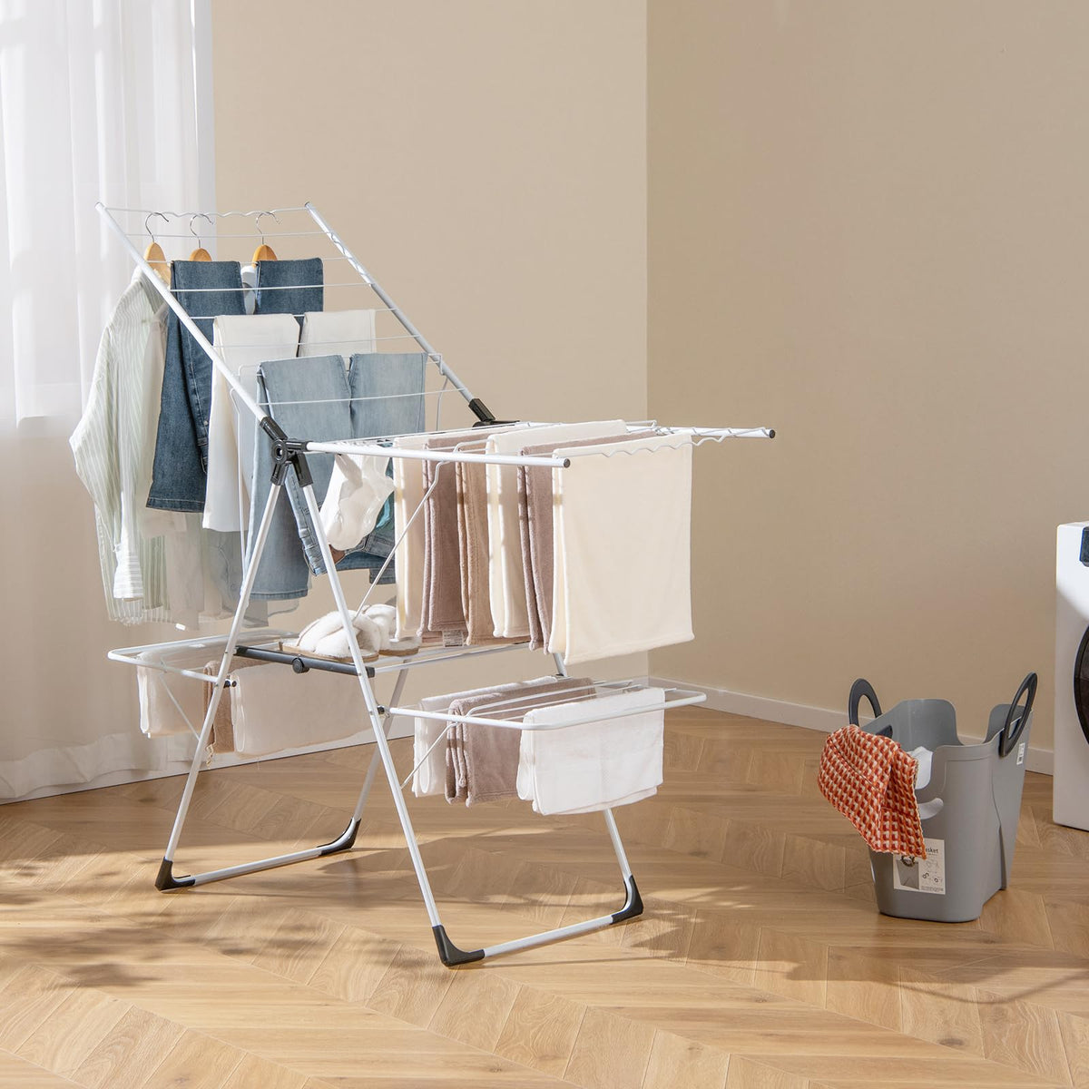 Giantex Folding Clothes Drying Rack, 2-Tier Metal Laundry Drying Rack ...