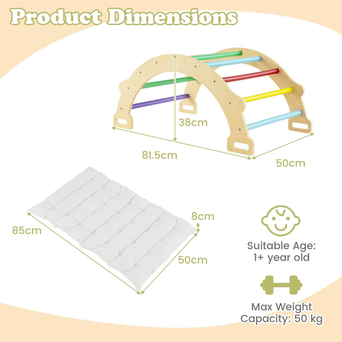 4-In-1 Wooden Kids Climber Arch Rocker with Cushion Montessori Toy