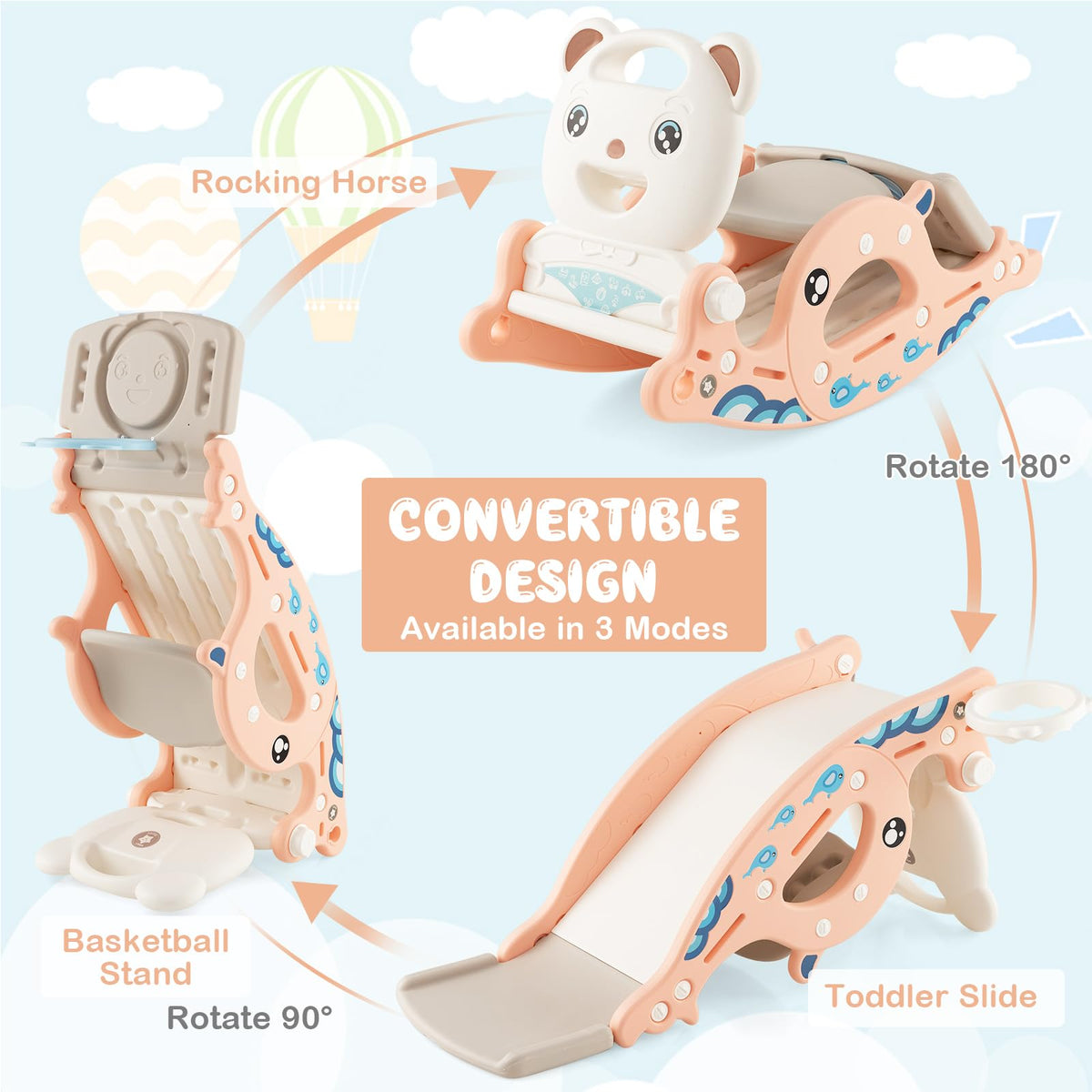 4-in-1 Kids Slide Rocking Toy, Multifunctional Toddler Slide with Rocking Horse