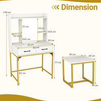 80 CM Wide Vanity Desk with Mirror and Stool Power Outlets